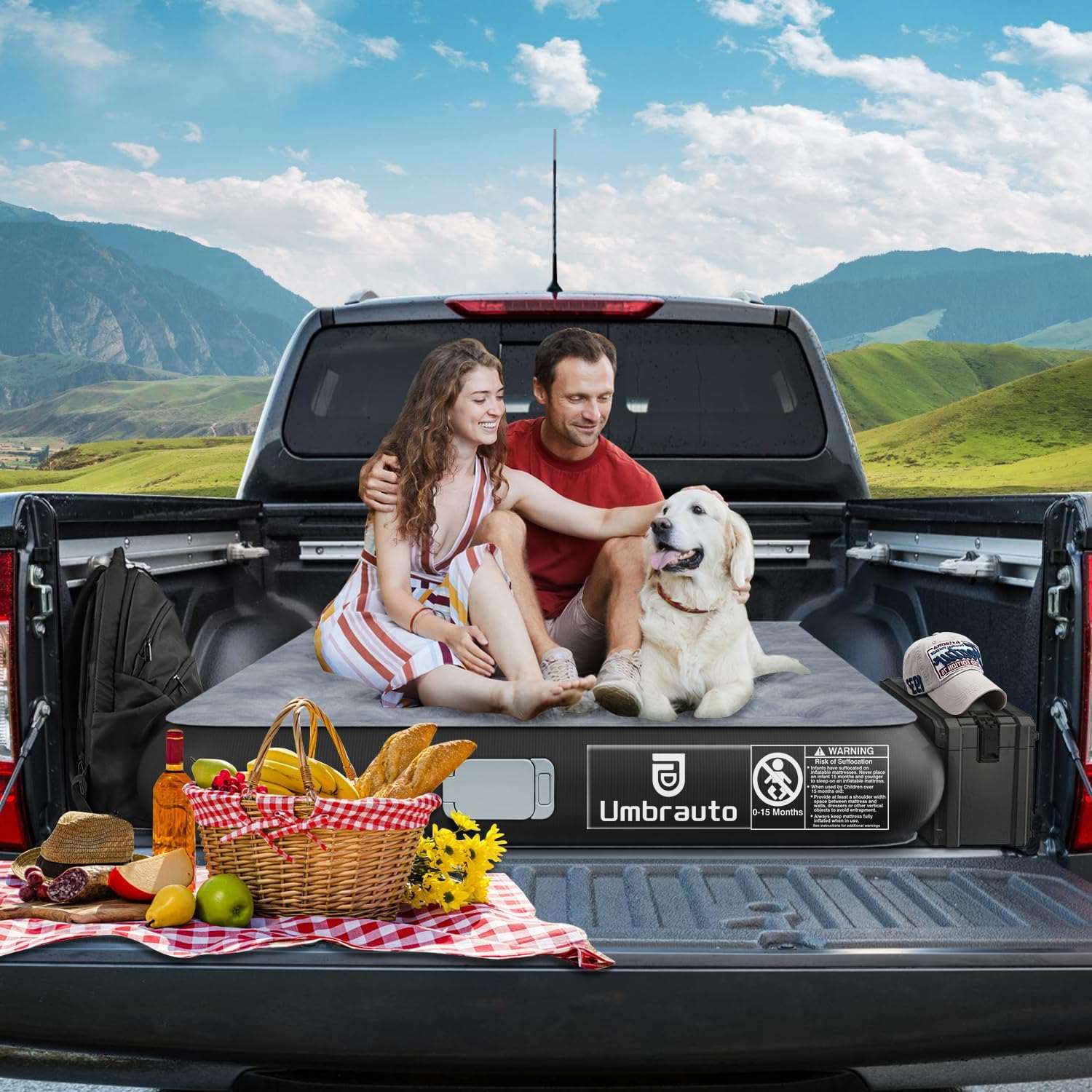Umbrauto T Shape Truck Bed Air Mattress Inflatable 5.5-5.8ft Short Truck Air Mattress for Camping