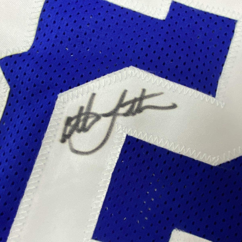 Autographed/Signed Christian Laettner Duke The Shot Blue College Basketball Jersey PSA/DNA COA