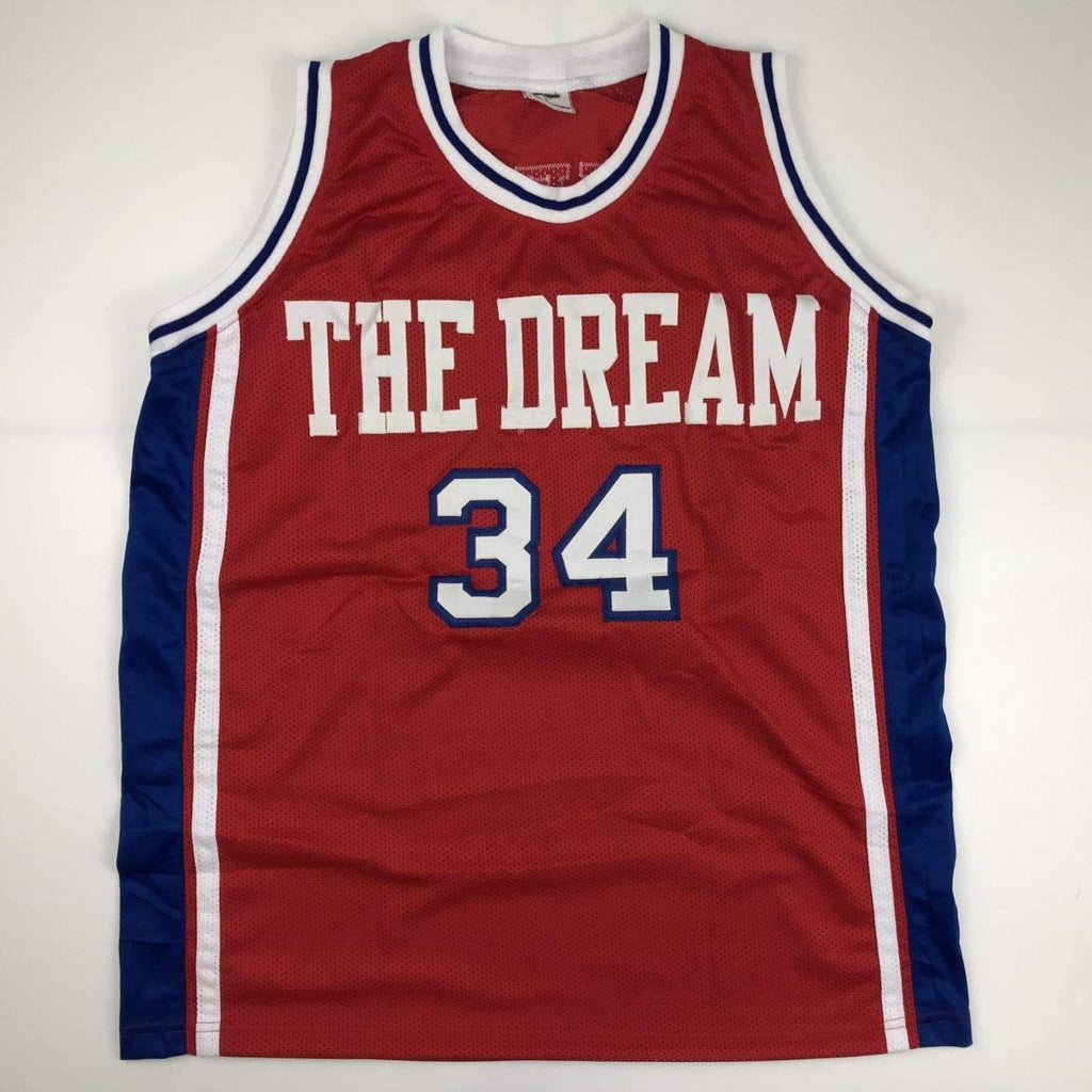 Autographed/Signed Hakeem Akeem Olajuwon Houston Red College Basketball Jersey Beckett BAS COA