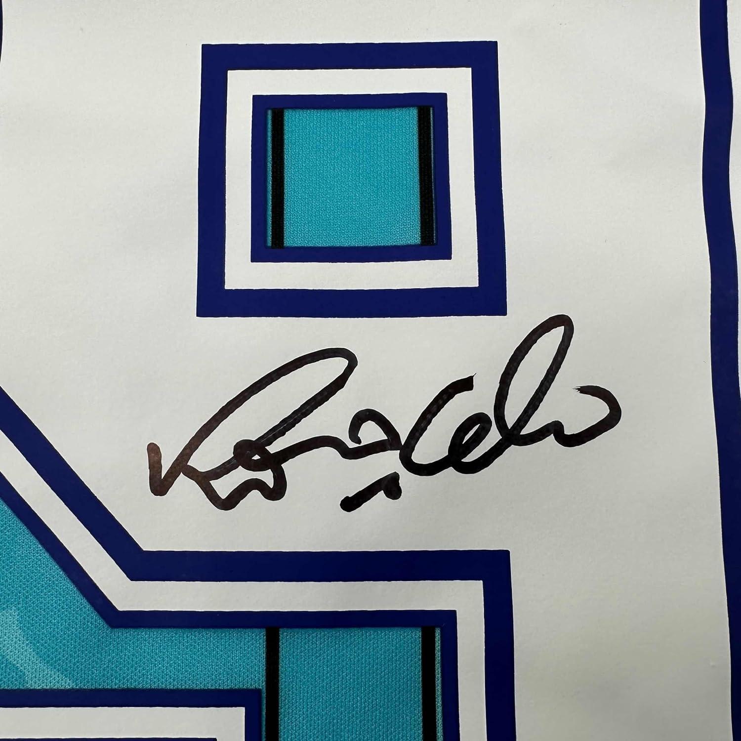 Framed Autographed/Signed Ronaldo Nazario 35x39 FC Barcelona 1996-97 Teal Soccer Jersey Beckett BAS COA