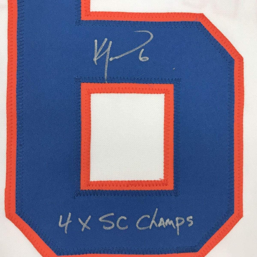 Framed Autographed/Signed Ken Morrow 4x SC Champs 35x39 New York White Hockey Jersey JSA COA