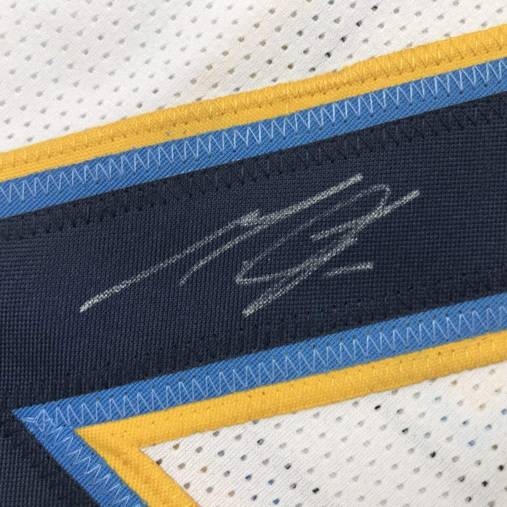 Autographed/Signed Melvin Gordon Los Angeles LA White Football Jersey JSA COA