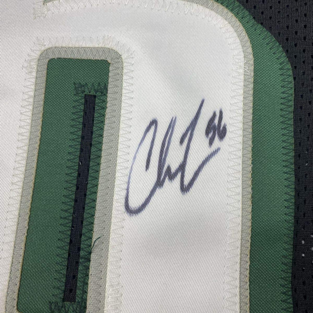 Framed Autographed/Signed Chris Long 35x39 Philadelphia Black Football Jersey JSA COA