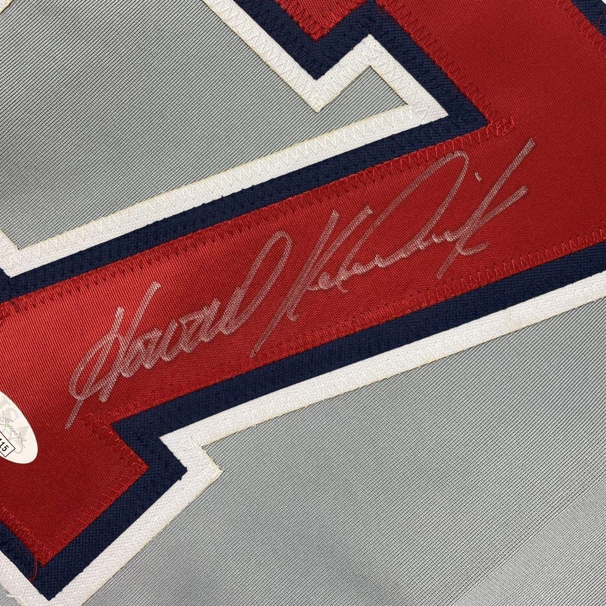 Framed Autographed/Signed Howie Kendrick 35x39 Washington Grey Baseball Jersey JSA COA