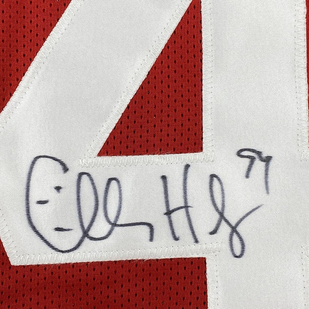 Framed Autographed/Signed Charles Haley 35x39 San Francisco Red Football Jersey JSA COA