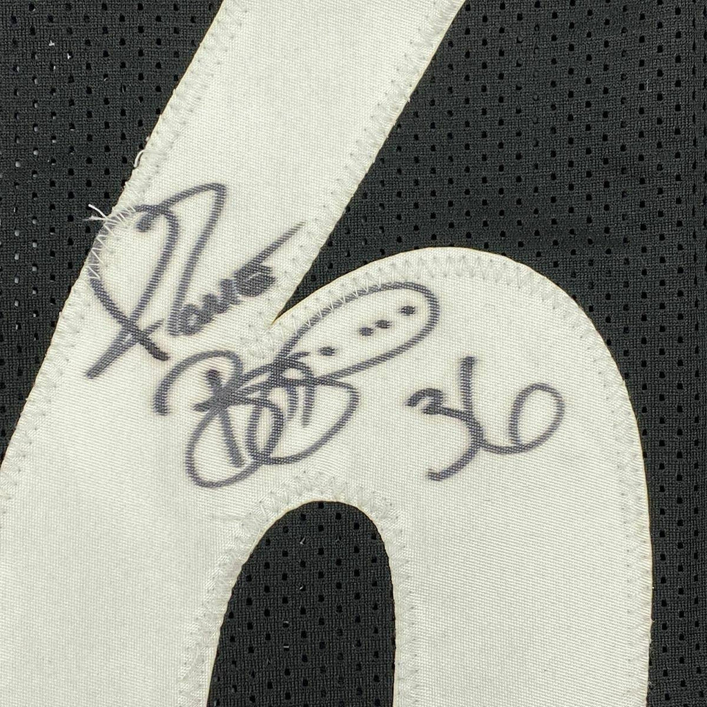 Framed Autographed/Signed Jerome Bettis 35x39 Pittsburgh Black Football Jersey JSA COA
