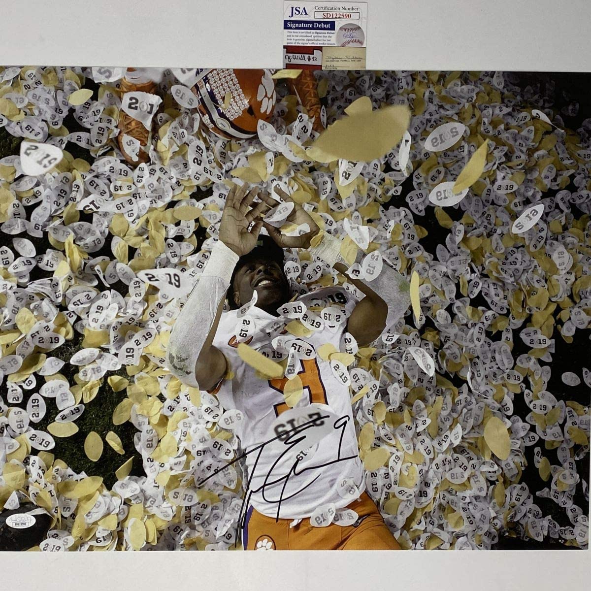 Autographed/Signed Travis Etienne Jr Clemson Tigers 16x20 College Football Photo JSA COA #1
