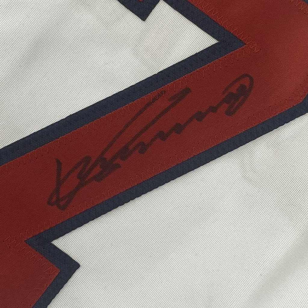 Framed Autographed/Signed Vladimir Vlad Guerrero 35x39 Los Angeles LA Anaheim White Baseball Jersey JSA COA