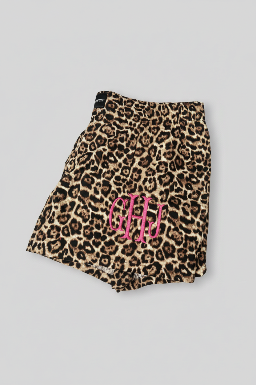 Monogram Embroidered Leopard Shorts