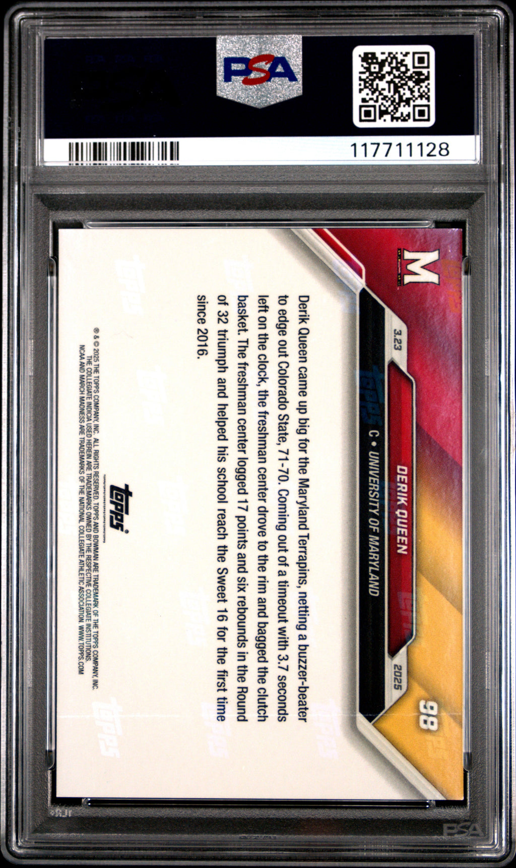 Graded 2024 Topps Bowman U Now Derik Queen #98 Rookie RC Basketball Card PSA 9 Mint