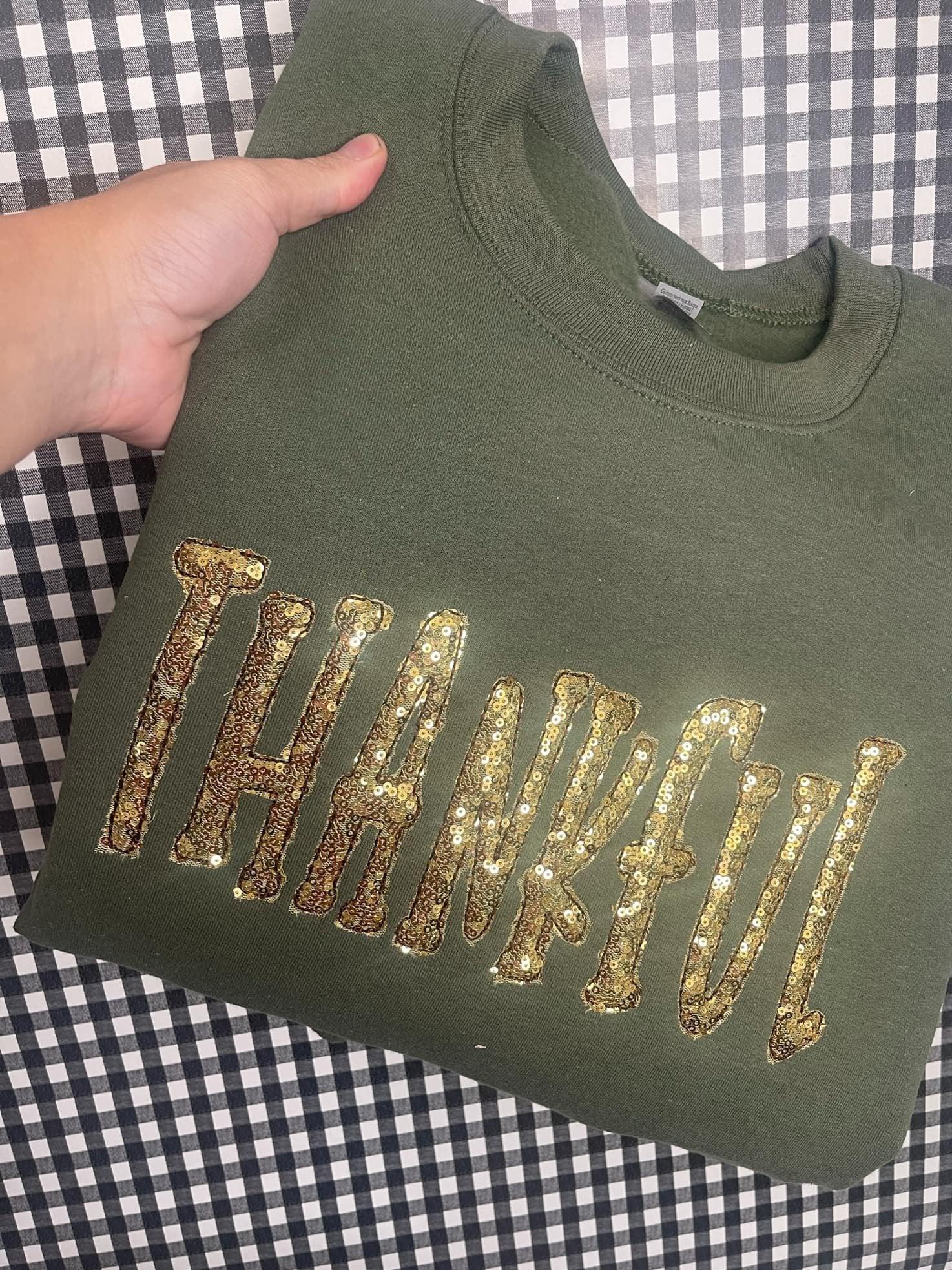 Thankful Gold Sequins Embroidered Applique Shirt