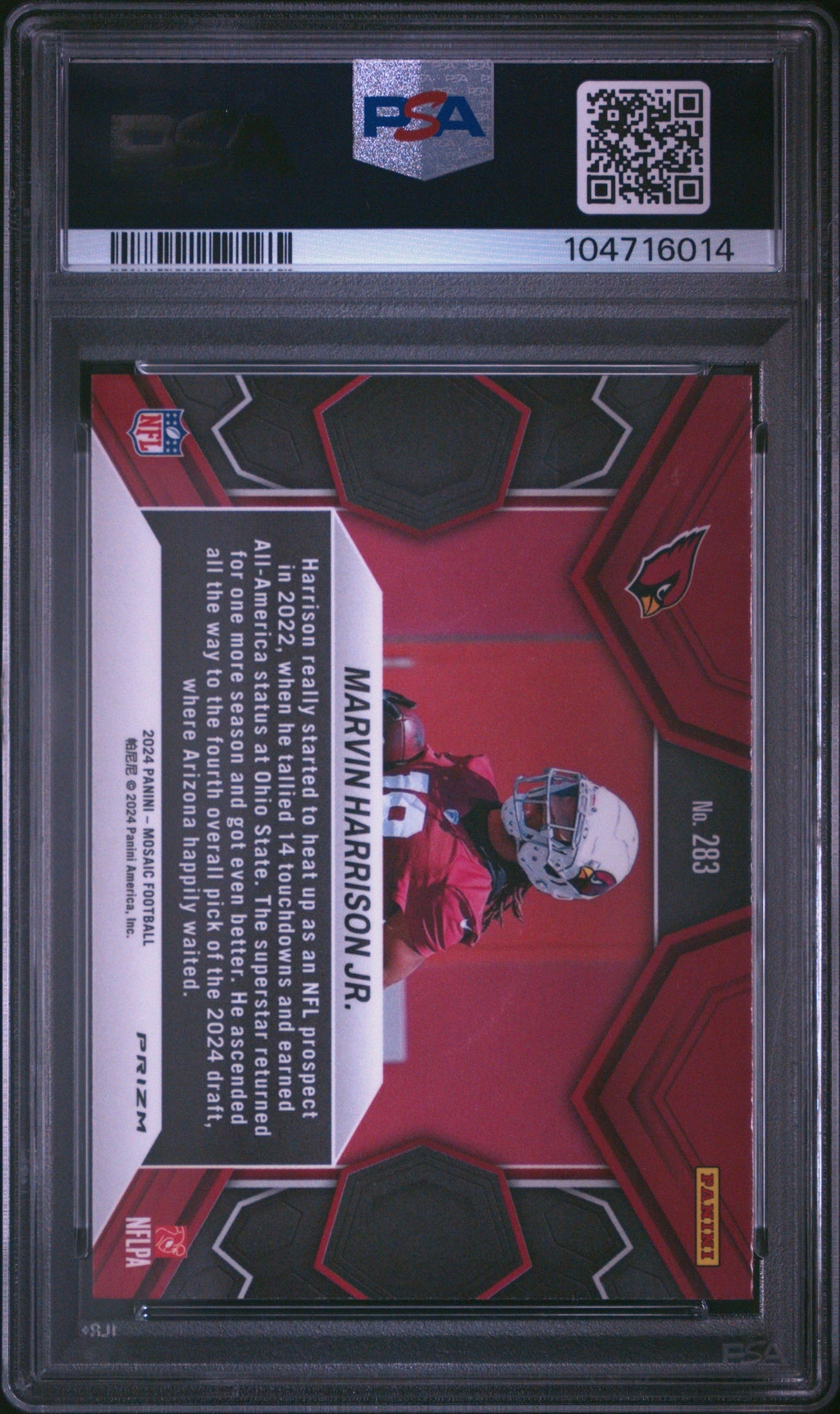 Graded 2024 Panini Mosaic Marvin Harrison Jr #283 Green Rookie RC Football Card PSA 10 Gem Mint