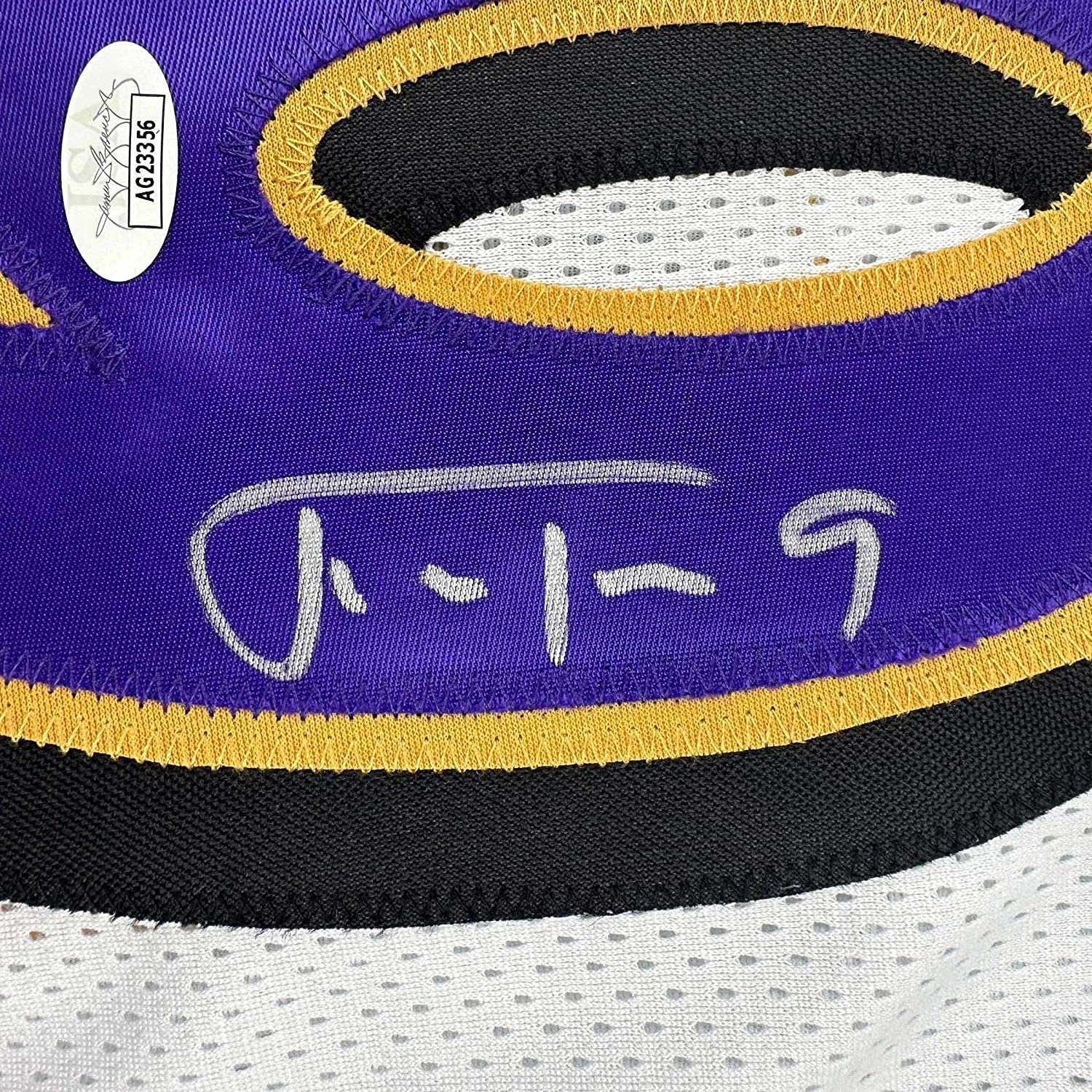 Framed Autographed/Signed Justin Tucker 35x39 Baltimore White Football Jersey JSA COA