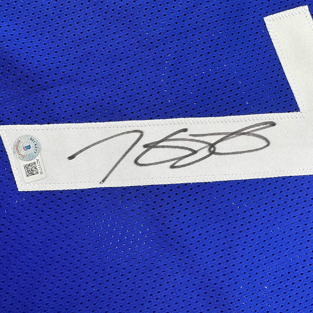 Framed Autographed/Signed Kevin Durant 35x39 United States USA Olympics Blue Basketball Jersey Beckett BAS COA