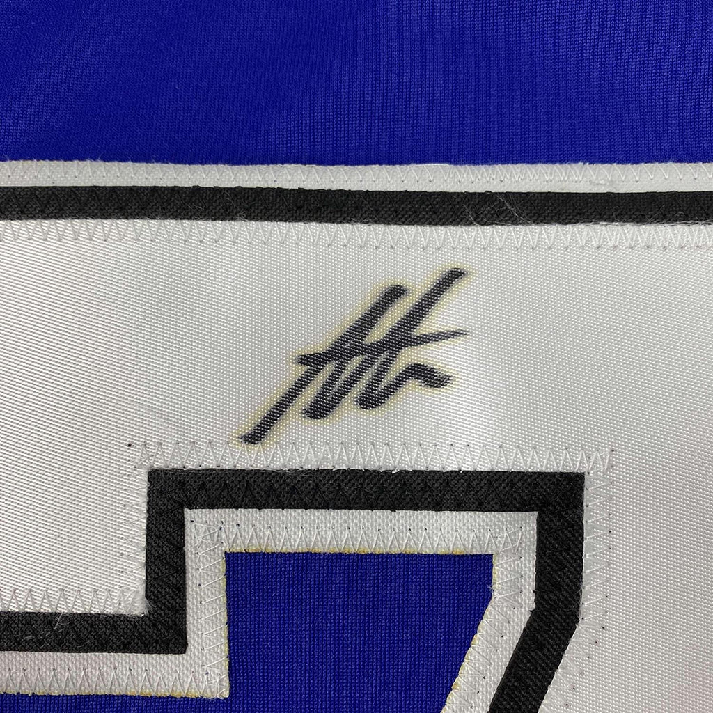 Framed Autographed/Signed Anthony Cirelli 35x39 Tampa Bay Blue Hockey Jersey JSA COA