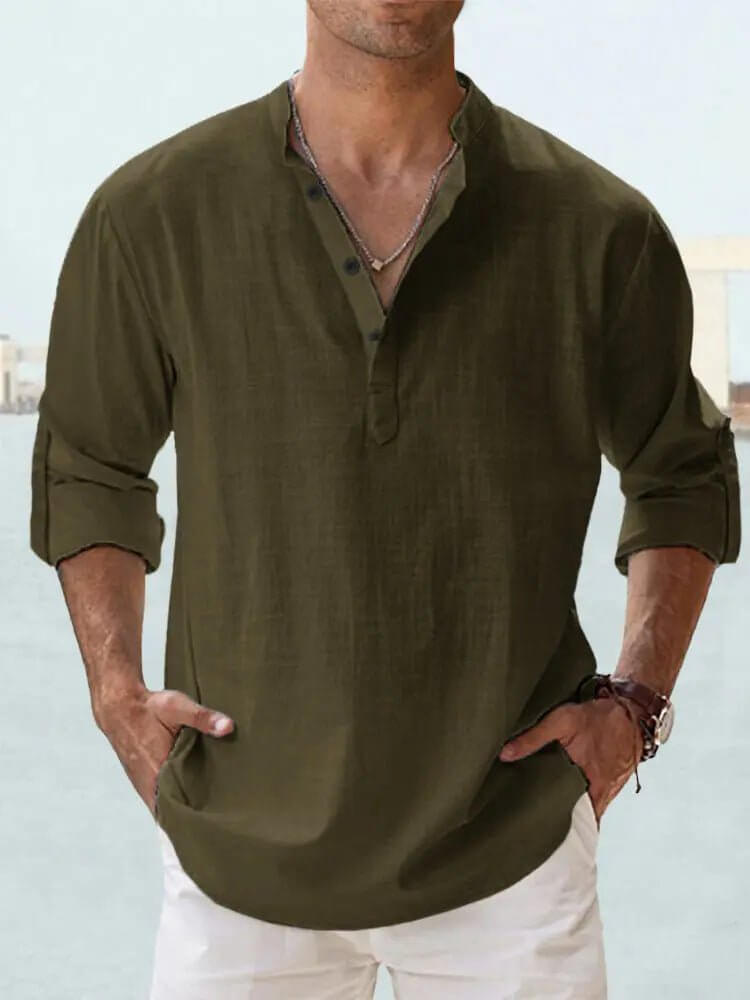 Men's Cotton Linen Long Sleeve Casual Shirt  Loose Tops