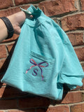 Two Tone Bow with Letter Embroidered Comfort Color Pocket Tee