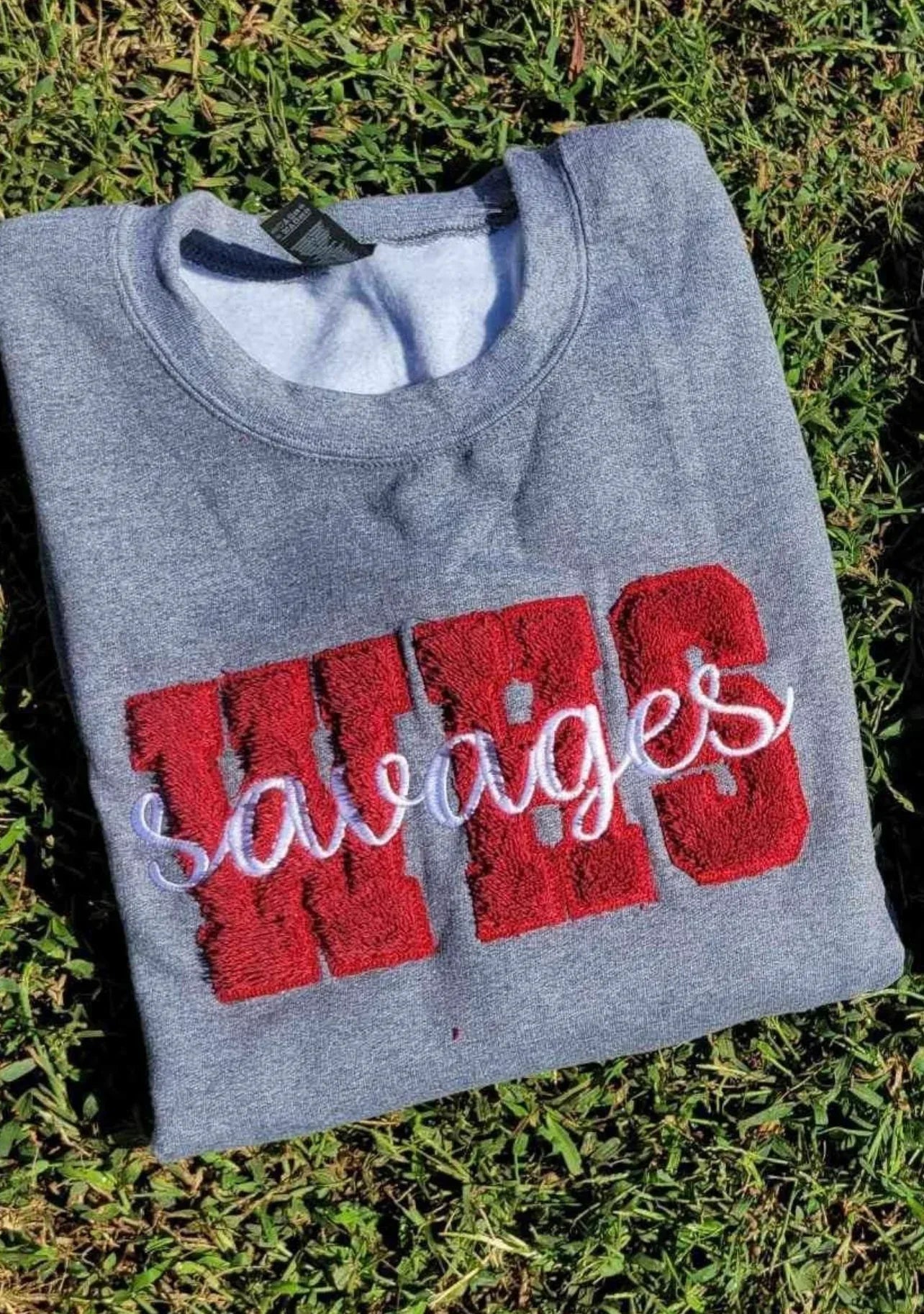 Custom Mascot Faux Chenille Applique Embroidered Unisex Short Sleeve/Sweatshirt