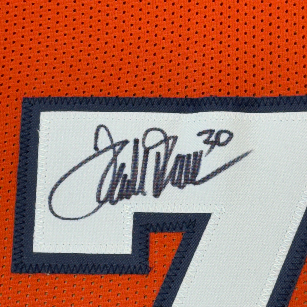 Framed Autographed/Signed Terrell Davis 35x39 Denver Orange Football Jersey Beckett BAS COA