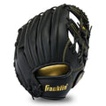 Black baseball glove with gold accents on a white background, featuring the Franklin logo.