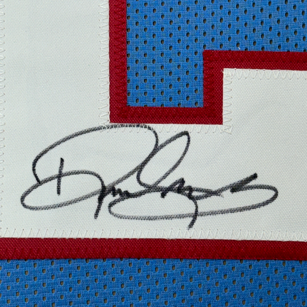 Framed Autographed/Signed Derrick Henry 35x39 Tennessee Retro Light Blue Football Jersey JSA COA