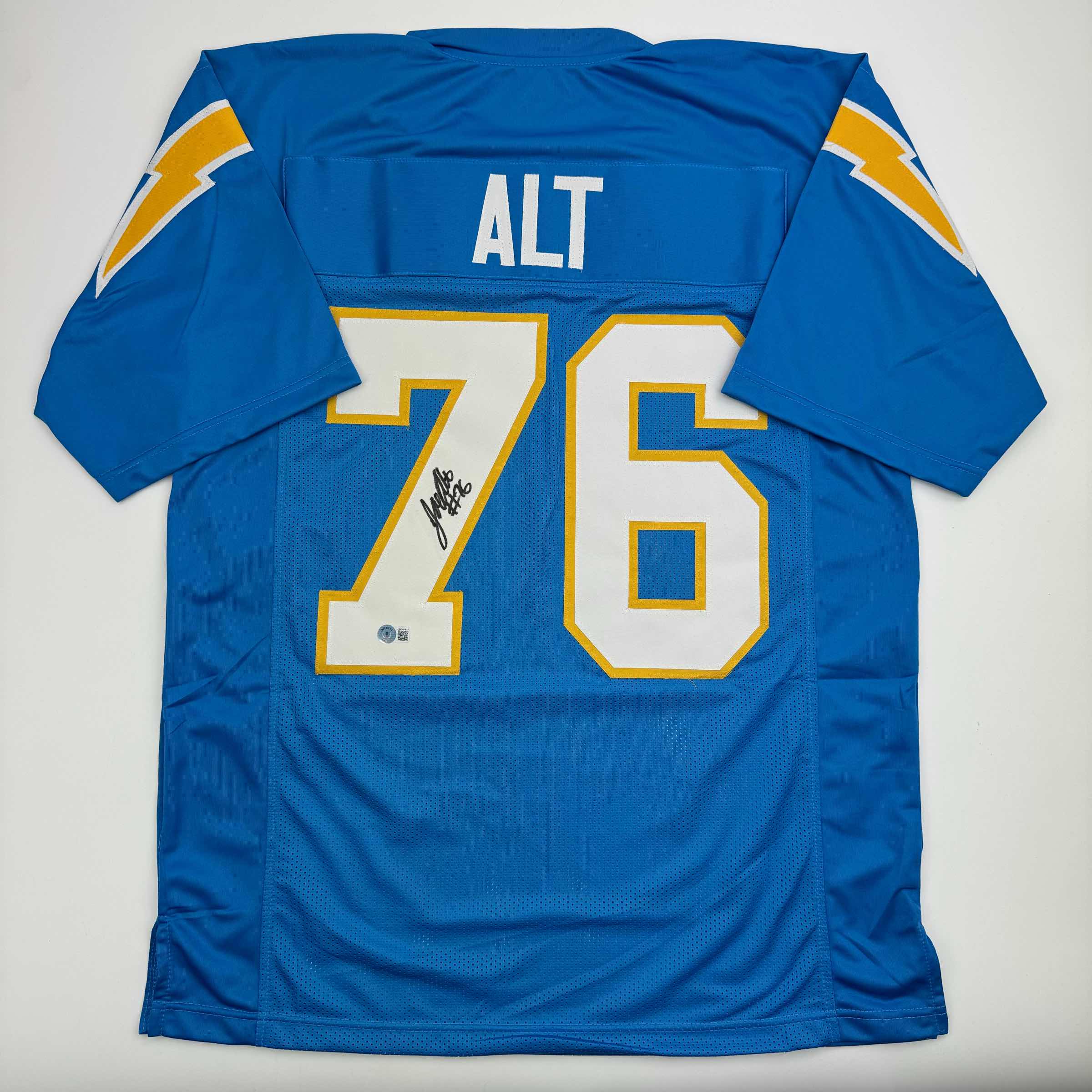 Autographed/Signed Joe Alt Los Angeles LA Powder Blue Football Jersey Beckett BAS COA