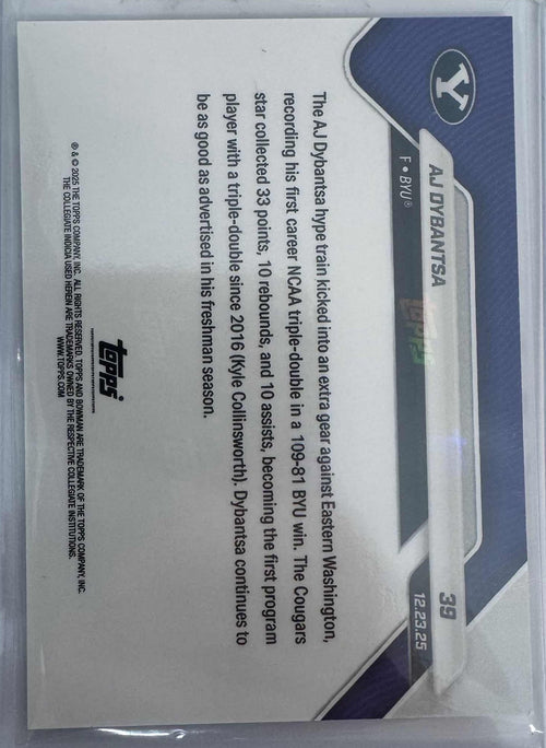 2025 Topps Bowman U Now AJ Dybantsa #39 Gold Foil /50 BYU Cougars Rookie RC Basketball Card