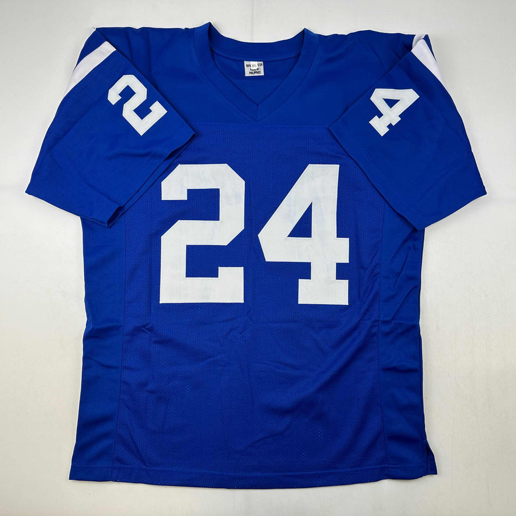 Autographed/Signed Lenny Moore HOF 75 Baltimore Blue Football Jersey JSA COA