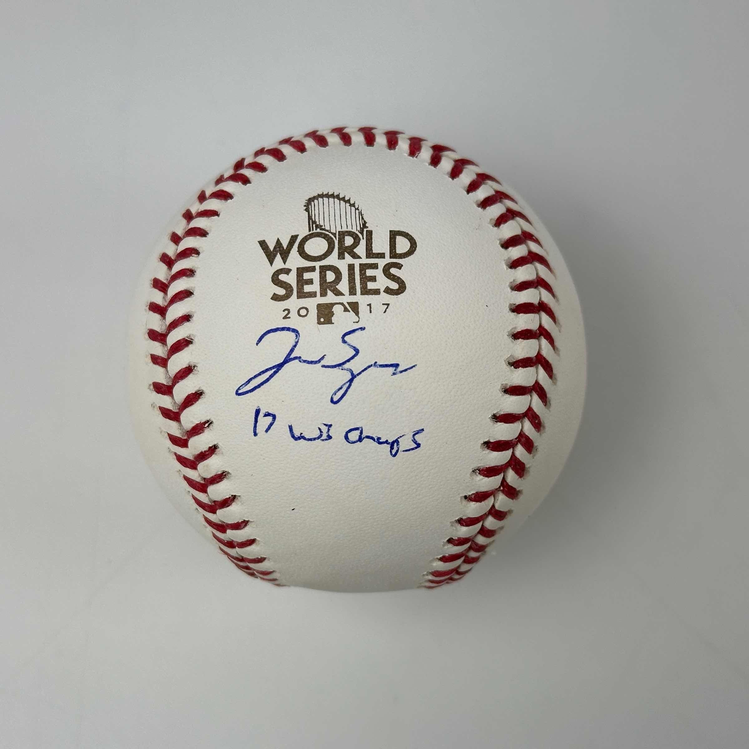 Autographed/Signed George Springer 2017 World Series Champs Rawlings Official Major League Baseball ROML USASM COA