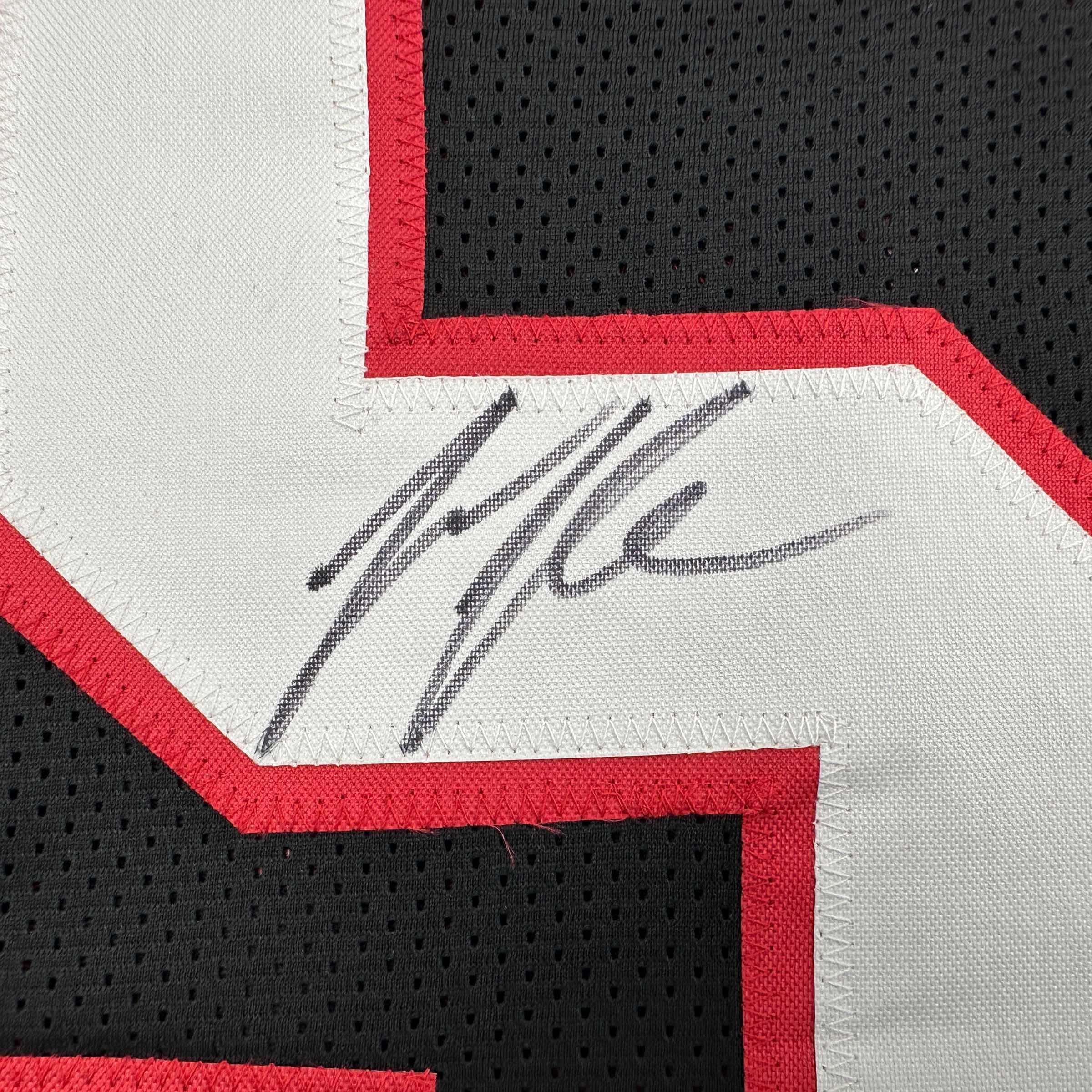 Autographed/Signed Jessie Tuggle Atlanta Black Football Jersey JSA COA