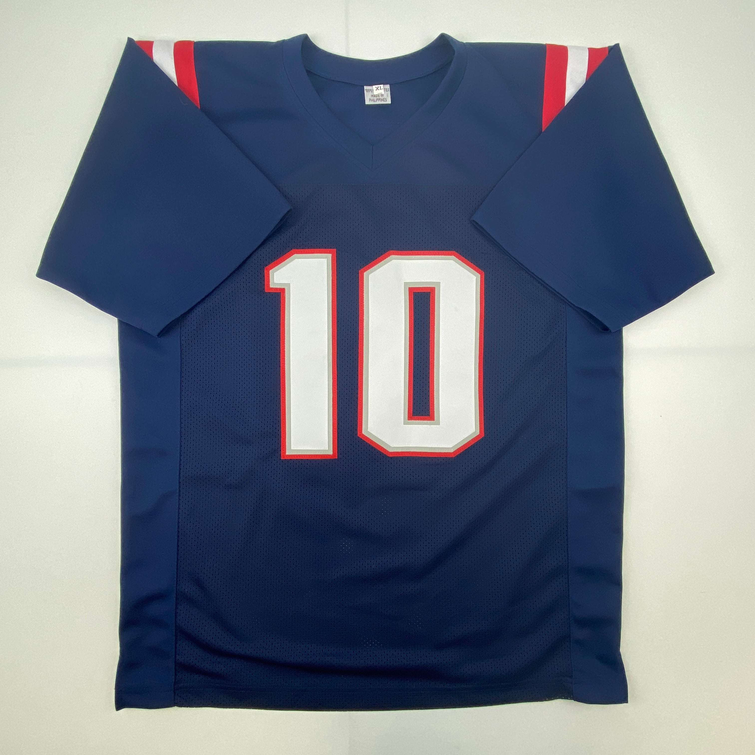 Autographed/Signed Mac Jones New England Blue Football Jersey Beckett BAS COA