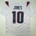 Autographed/Signed Mac Jones New England White Football Jersey Beckett BAS COA