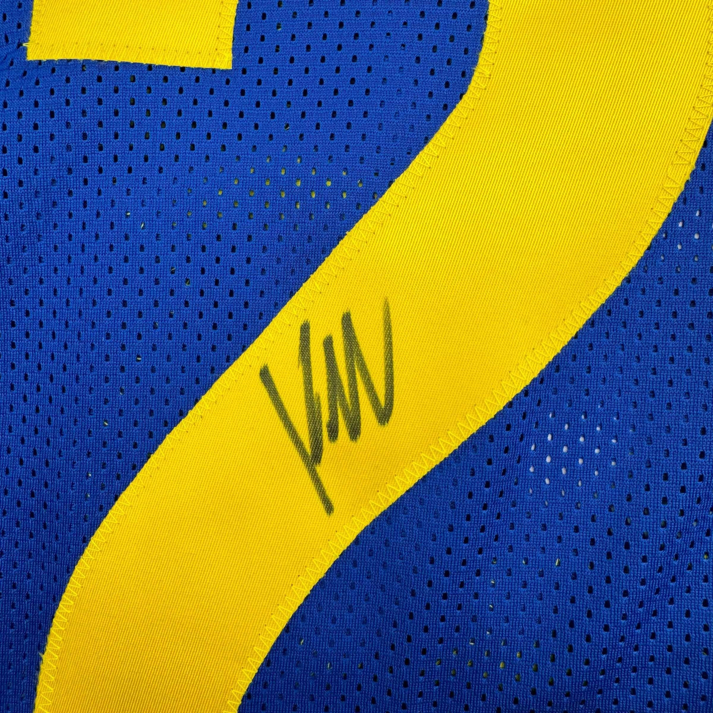 Framed Autographed/Signed Kyren Williams 35x39 Los Angeles LA Blue Football Jersey Beckett BAS COA #2