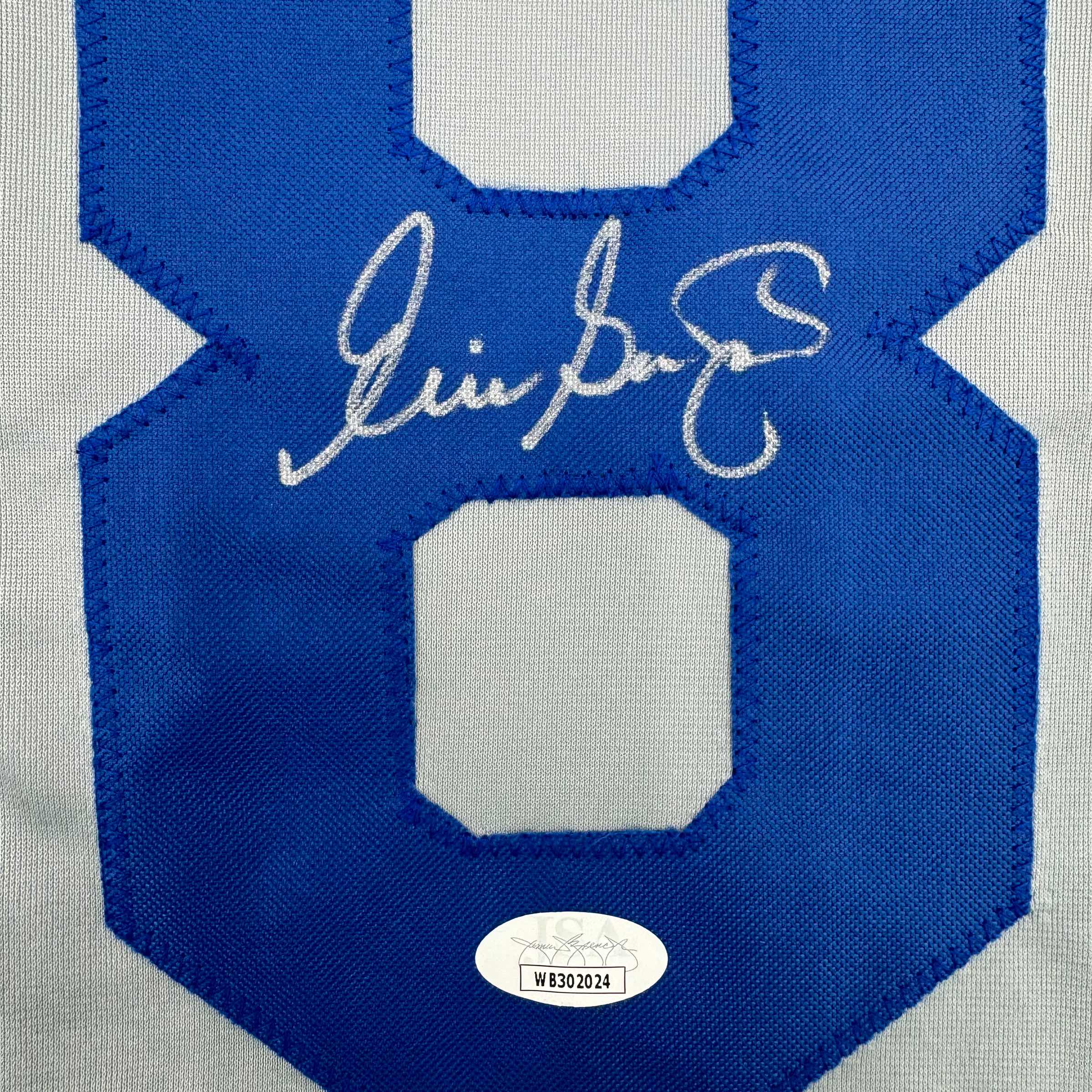 Framed Autographed/Signed Eric Gagne 35x39 Los Angeles LA Grey Baseball Jersey JSA COA