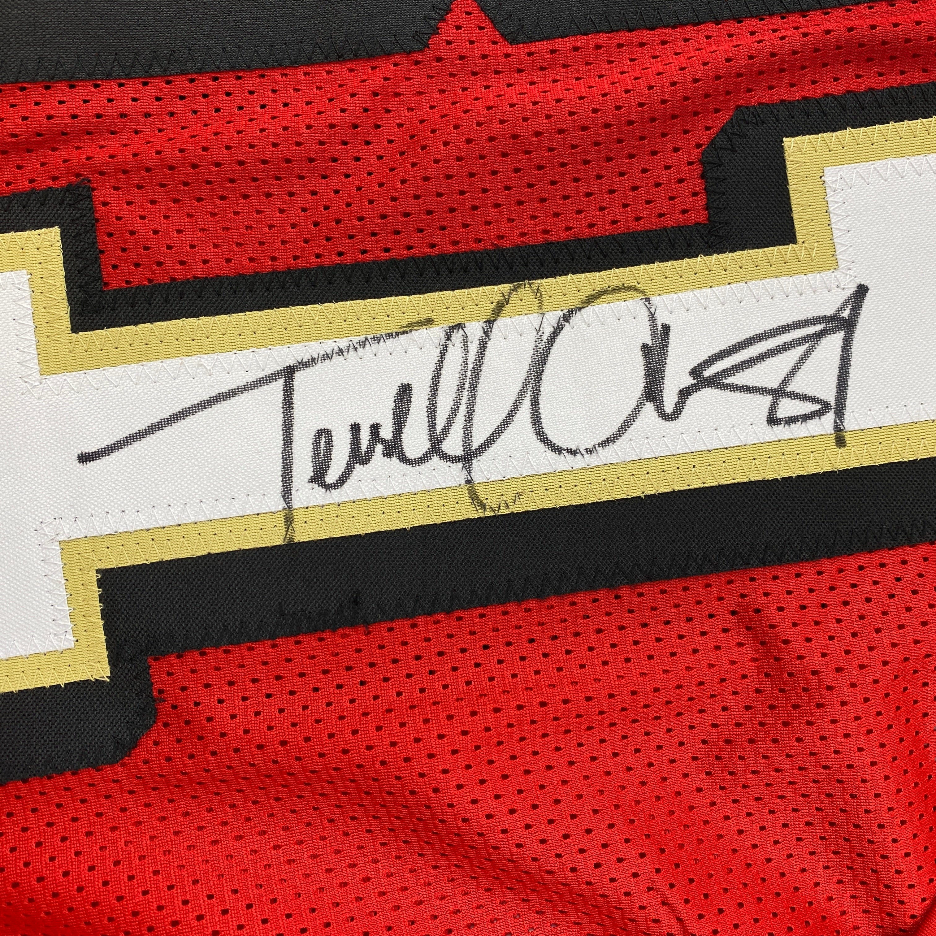 Autographed/Signed Terrell Owens San Francisco Red Football Jersey JSA COA
