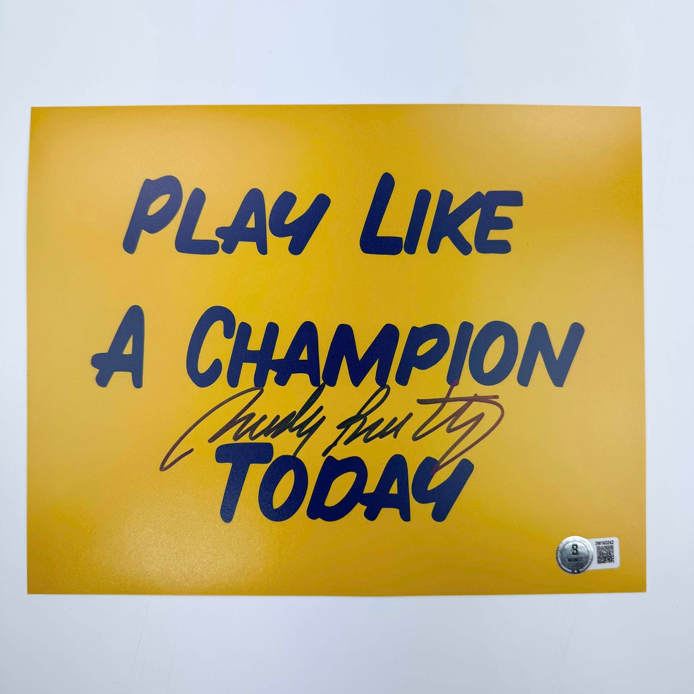 Autographed/Signed Rudy Ruettiger Play Like A Champion Today Notre Dame Irish 8x10 College Football Photo Beckett BAS COA