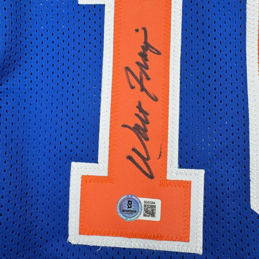 Autographed/Signed Walt Frazier New York Blue Basketball Jersey PSA/DNA COA