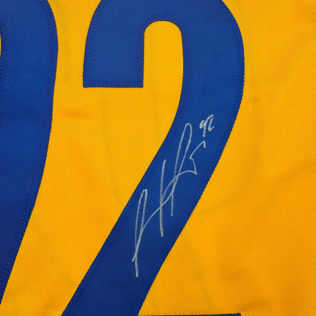 Framed Autographed/Signed Gabriel Landeskog 35x39 Yellow Team Sweden Hockey Jersey JSA COA