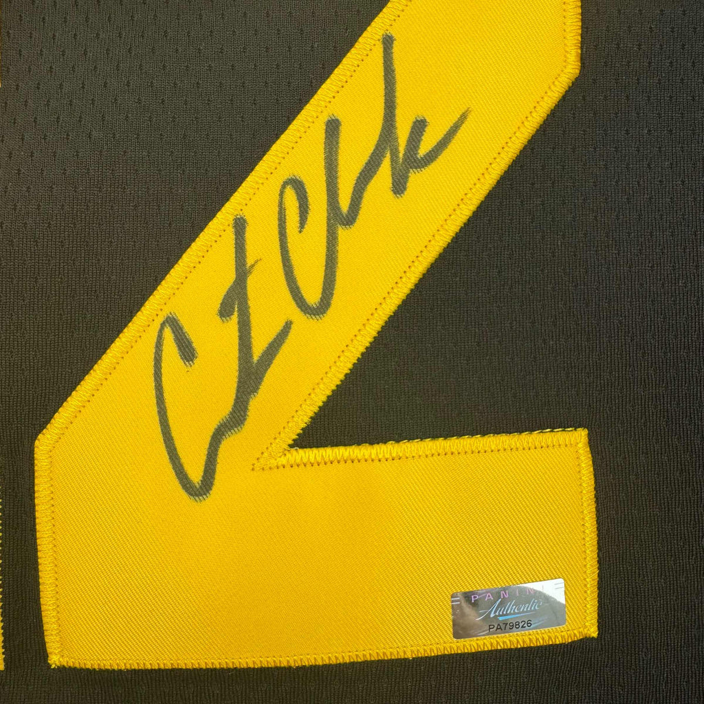 Autographed/Signed Caitlin Clark Iowa Black Basketball Jersey Panini COA