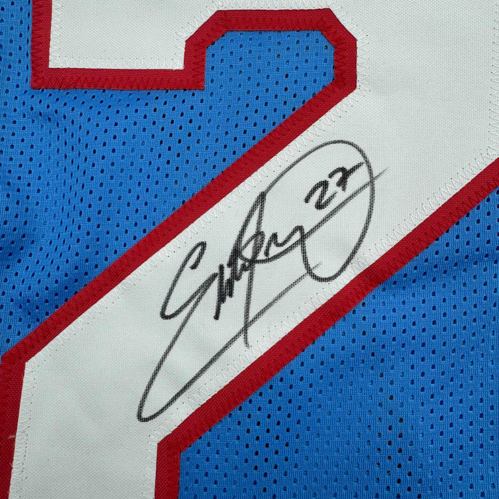 Autographed/Signed Eddie George Tennessee Retro Blue Football Jersey Beckett BAS COA