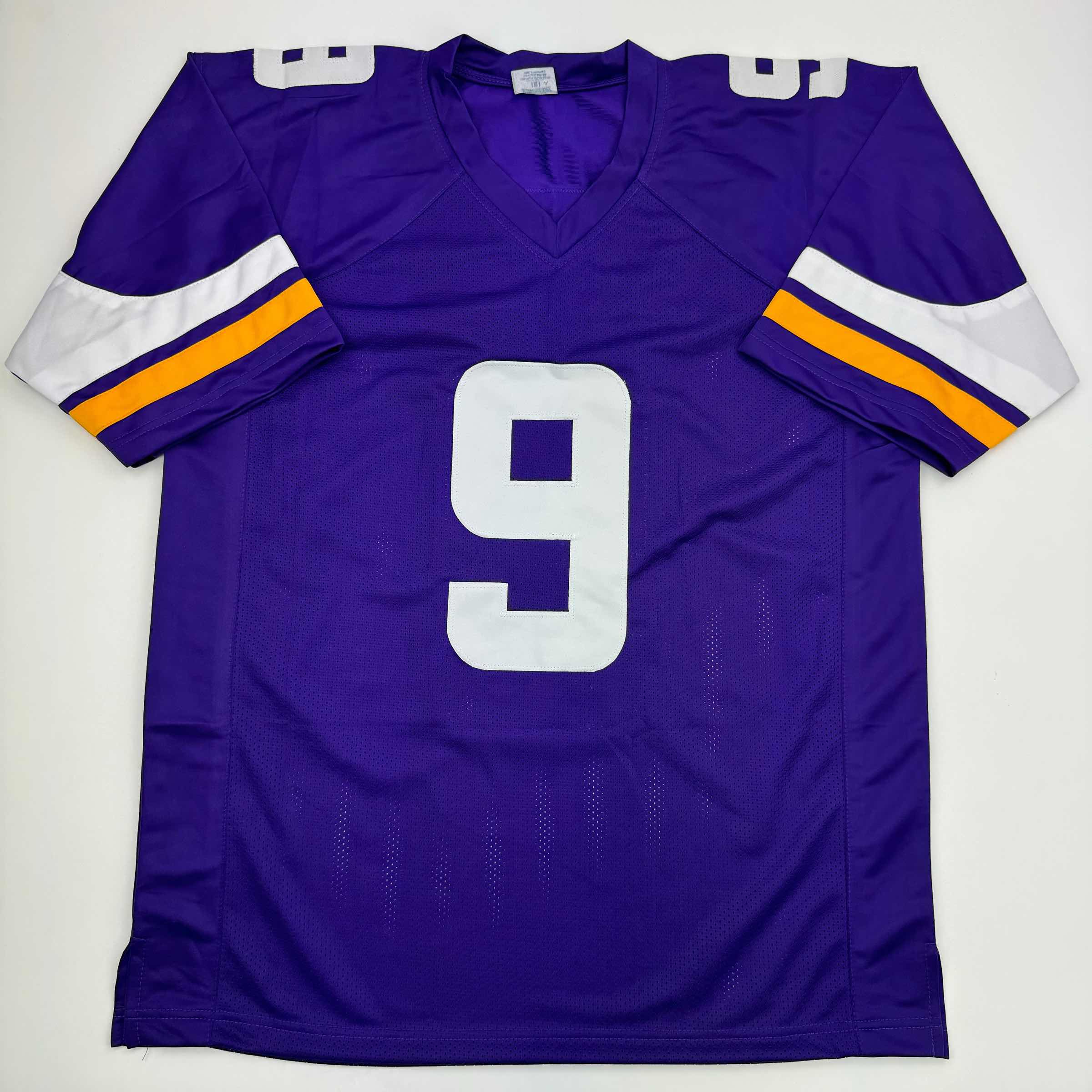 Autographed/Signed J.J. JJ McCarthy Minnesota Purple Football Jersey Beckett BAS COA