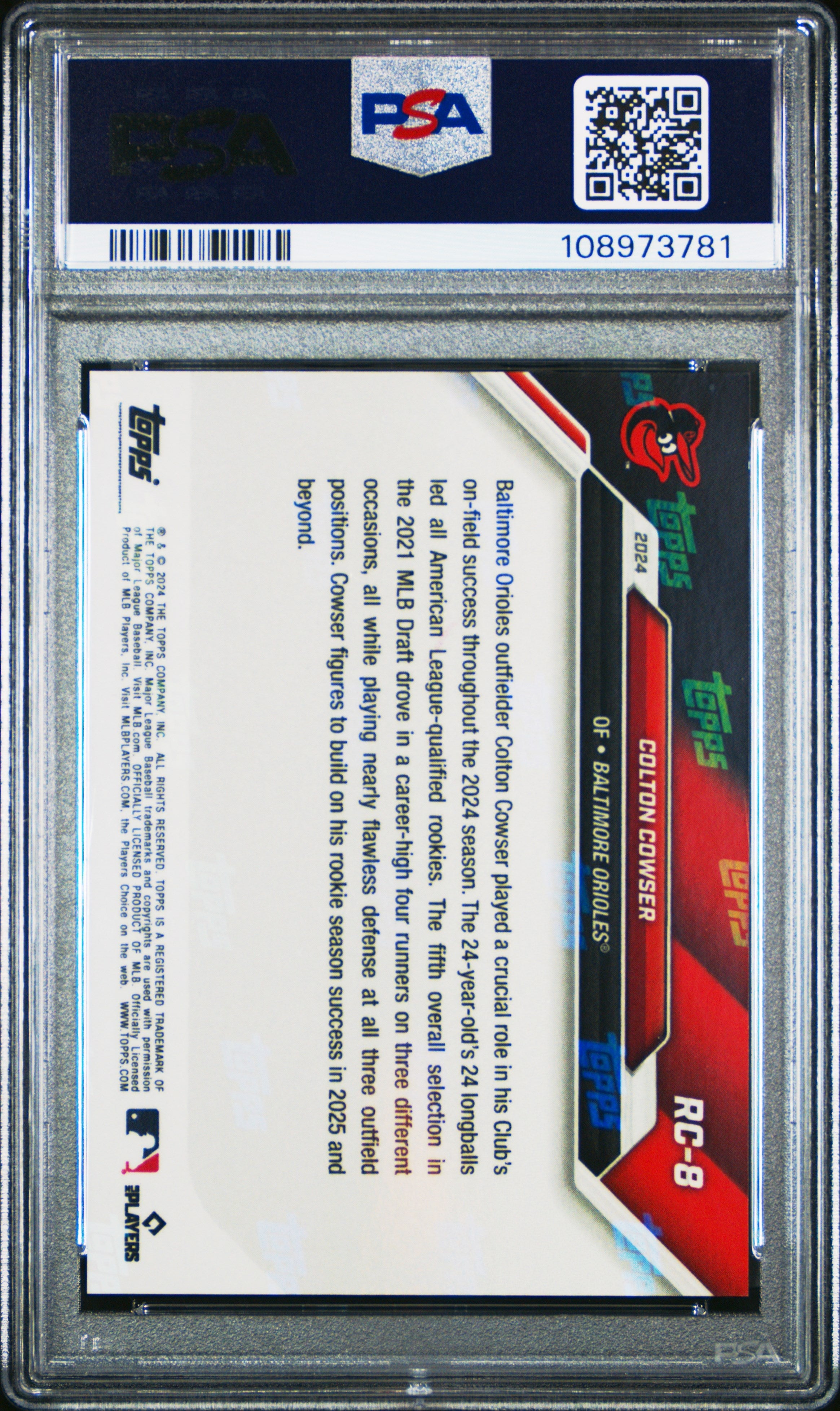Graded 2024 Topps Now Colton Cowser #RC8 Rookie Cup Team Set Rookie RC Baseball Card PSA 10 Gem Mint