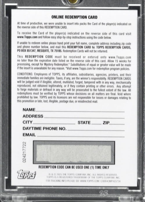 2025 Topps Now Ace Bailey #D5 Red Auto Redemption /5 Utah Jazz Rookie RC Basketball Card