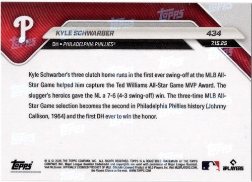 2025 Topps Now Kyle Schwarber #434 Gold Foil /50 Philadelphia Phillies Baseball Card