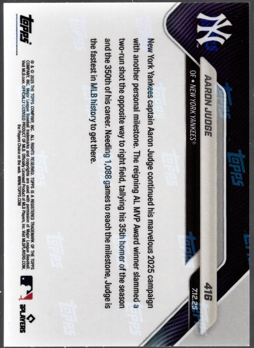 2025 Topps Now Aaron Judge #416 Gold Foil /50 New York Yankees Baseball Card