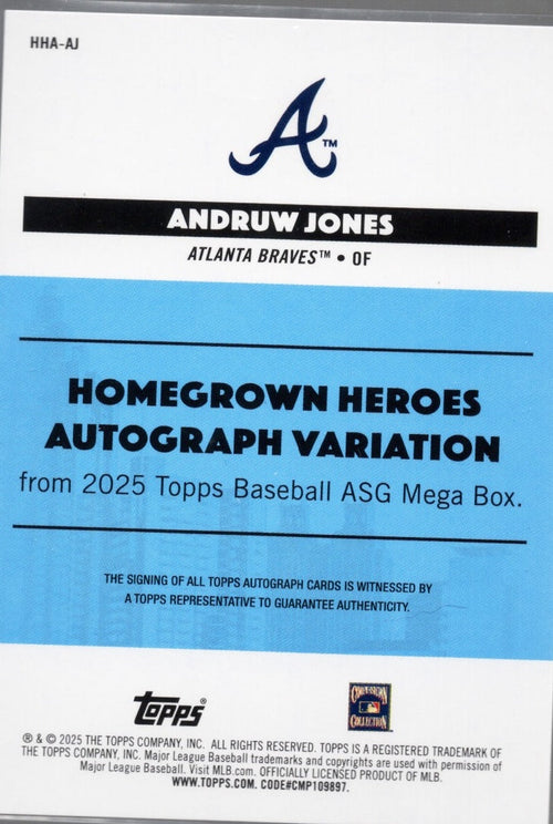 2025 Topps All Star Game Andruw Jones #HHAAJ Homegrown Heros Autograph Variation /50 Baseball Card