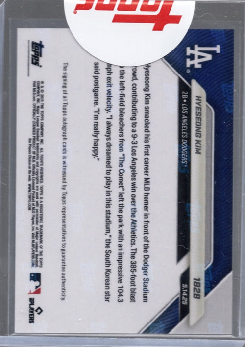 2025 Topps Now Hyeseong Kim #182B Red Auto /5 Los Angeles Dodgers Rookie RC Baseball Card