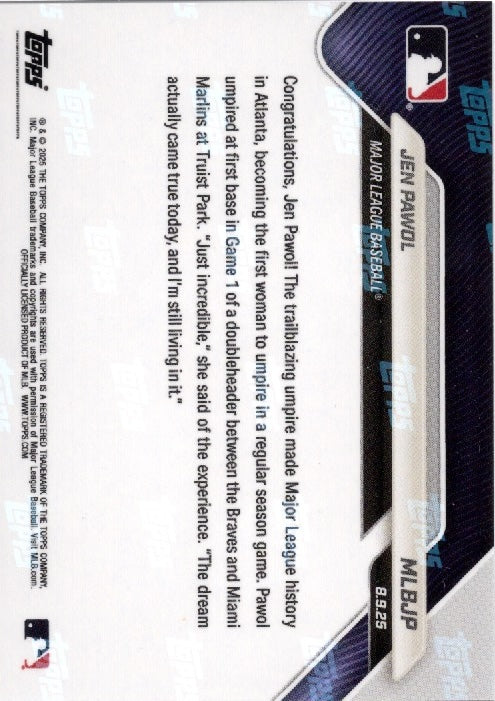 2025 Topps Now Jen Pawol #MLBJP Gold Foil /50 Baseball Card