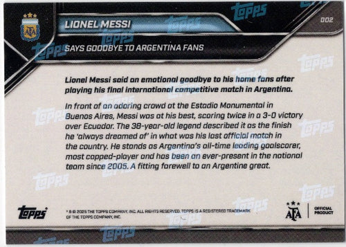 2025 Topps Now Lionel Messi #002 Gold /50 Argentina Soccer Card