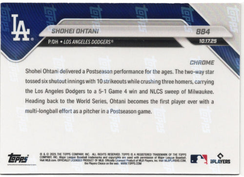 2025 Topps Now Shohei Ohtani #884 Gold Chrome 50/50 Los Angeles Dodgers Baseball Card